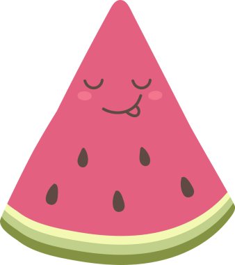 Gülümseyen bir karpuz dilimi basit çizgiler ve şirin bir ifadeyle minimalist bir çizim tarzıyla tasvir edilir. Çizgi film vektör illüstrasyonu