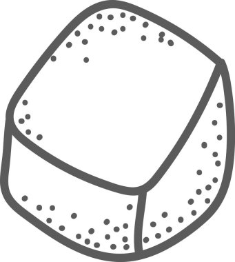 Noktalı deseni elle çizilmiş bir küp şeker. Küp basit bir taslak ve dağınık noktalarla tasvir ediliyor. Çizgi film vektör illüstrasyonu.