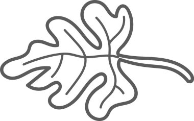 Düz çizgiler ve en az detayla çizilmiş bir meşe yaprağı. Yaprak şekli sürekli bir sınır çizgisi kullanılarak tasvir edilir. Çizgi film vektör illüstrasyonu.