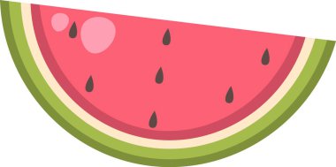 Tohumları temiz, geometrik bir şekilde dilimlenmiş karpuz dilimi. Meyve segmenti pürüzsüz ve minimalist bir yaklaşımla tasvir edilir. Çizgi film vektör illüstrasyonu.