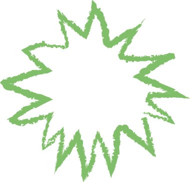 El çizimi bir yıldız şekli desenli, yarım yamalak bir çizgi tarzına sahiptir. Görüntü basit bir grafik formu olarak sivri kenarlı bir patlama deseni çizer. Çizgi film vektör illüstrasyonu