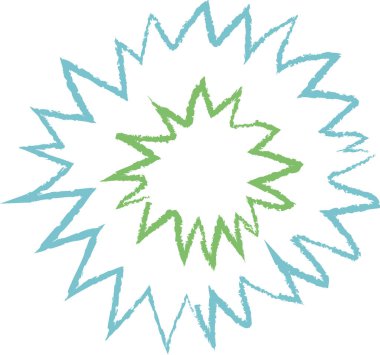 Eşmerkezli çift yıldız patlaması, pastel boya benzeri bir yapıyla resmedilir. Logolar ve arka planlar için ideal dairesel amblem oluşturmak için iki yayılan şekil kesişir. Çizgi film vektör illüstrasyonu
