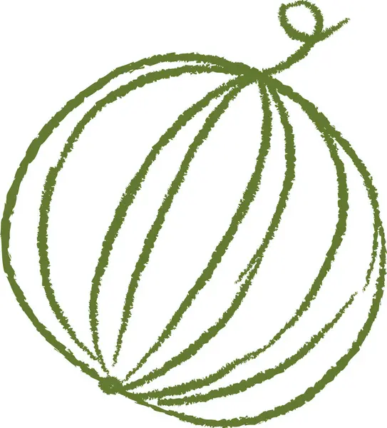 Kaba çizgileri ve kıvrımlı sapı olan el yapımı bir karpuz. Meyve minimalist bir taslak tarzında tasvir edilir. Çizgi film vektör illüstrasyonu.