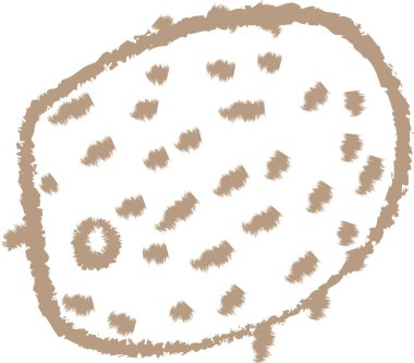 Pastel boyayla çizilmiş bir karalama bir ejderha meyvesini tasvir eder. Robot resimde, derisinde işaretler olan çocuksu bir çizim tekniği kullanan tropikal bir meyve görülüyor. Çizgi film vektör illüstrasyonu