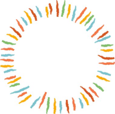 Çizgiler, desenli pastel boya ile çizilmiş bir daire oluşturur. Renkli bir halka boş bir boşluğu, metin ya da resimler için ideal bir boşluğu sarar. Çizgi film vektör illüstrasyonu