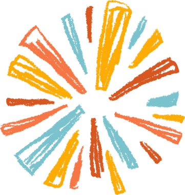 Çizgiler, pastel boya benzeri bir dokuda merkezi bir noktadan yayılır. Parlak bir yıldız patlaması deseni dışa doğru yayılır ve dinamik bir görüntü yaratır. Çizgi film vektör illüstrasyonu