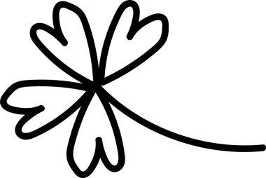 Elle çizilmiş beş yapraklı yonca cesur, siyah çizgiler ve basit bir stille tasvir edilir. Bu bitki görüntüsü eğri gövdeli büyüleyici bir botanik motifi gösteriyor. Çizgi film vektör illüstrasyonu