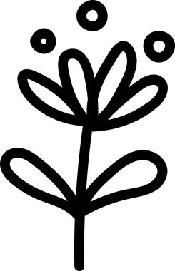 Yuvarlak taç yaprakları ve küçük daireleri olan tek bir çiçek cesur bir sanat tarzıyla tasvir edilir. Çiçek motifi basit bir botanik görüntü oluşturmak için kalın siyah bir taslak kullanır. Çizgi film vektör illüstrasyonu