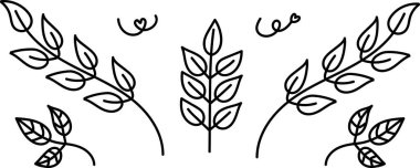 Yapraklar ve filizler güzel bir sınır oluşturuyor. Bitki motifleri metin ya da görüntüler için büyüleyici bir çerçeve oluşturur. Çizgi film vektör illüstrasyonu