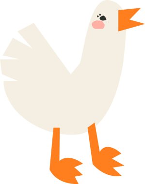 Neşeli bir kaz, sadeleştirilmiş şekilleri ve cesur hatlarıyla minimalist bir tarzda tasvir edilir. Bu neşeli su kuşu neşeli bir şekilde sunuluyor. Çizgi film vektör illüstrasyonu