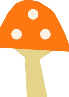 Tarzlı bir mantar, turuncu bir başlık ve üç beyaz noktayla tasvir edilir. Bu mantar resmi dairesel işaretli yuvarlak bir üst destekleyen sadeleştirilmiş bir kök gösterir. Çizgi film vektör illüstrasyonu