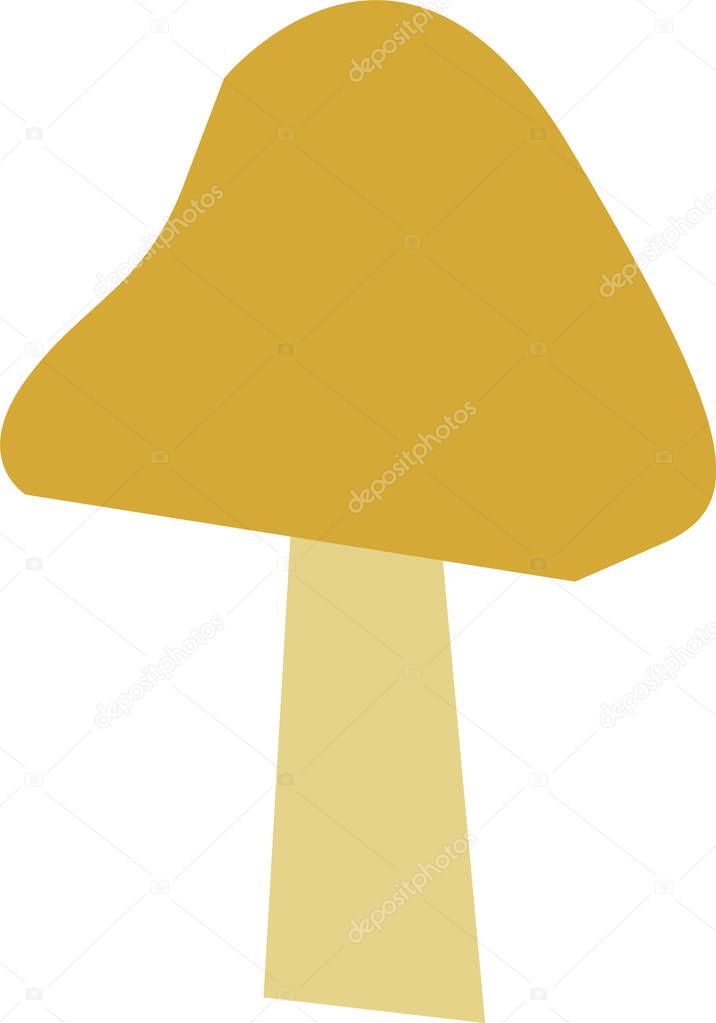 Single mushroom is depicted in a minimalist style with smooth shapes and a solid color palette. This organic image shows a simple plant with a large cap and slender stem. Cartoon vector illustration