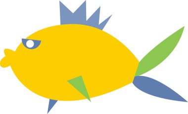 Neşeli bir balık cesur hatları olan neşeli bir geometrik tarzda tasvir edilir. Bu su canlısının basit bir şekli ve parlak renkleri var. Çizgi film vektör illüstrasyonu