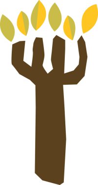 Bir stilize ağaç geometrik yapraklar ve kalın bir gövde ile gösterilir. Resim, sonbaharda en az sanatsal stil kullanan yeşilliğe sahip bir bitki tasvir ediyor. Çizgi film vektör illüstrasyonu