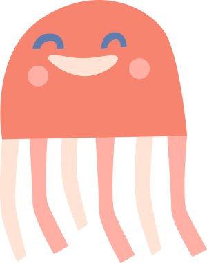 Gülümseyen bir denizanası, basit bir vücut ve akıcı dokunaçlarla minimalist bir şekilde tasvir edilir. Çizgi film vektör illüstrasyonu