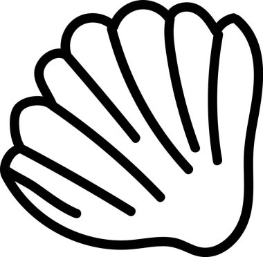 Bir deniz kabuğu koyu siyah bir dış hatla ve pürüzsüz bir kabuk şekliyle tasvir edilir. Görüntü, tırtıklı doku oluşturan, yayılan çizgilere sahip bir deniz tarağı gösteriyor. Çizgi film vektör illüstrasyonu