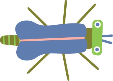 Biçimlendirilmiş gövdesi ve uzun bacakları olan bir böcek düz kağıt kesiği şeklinde tasvir edilir. Bu hata, kalın çizgiler ve geometrik şekillerle sadeleştirilmiş bir şekle sahiptir. Çizgi film vektör illüstrasyonu