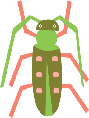 Biçimlendirilmiş gövdesi ve uzun bacakları olan bir böcek düz kağıt kesiği şeklinde tasvir edilir. Bu yaratık geometrik şekilleri çocuksu bir cazibe için minimalist bir estetik ile gösteriyor. Çizgi film vektör illüstrasyonu