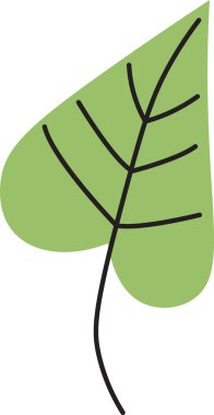 Tek yaprak minimalist bir şekilde tasvir edilir. Cesur hatları ve pürüzsüz dolgusu vardır. Yapraklar basit bir gövde ve yaprak yapısı ile botanik bir element olarak sunulur. Çizgi film vektör illüstrasyonu