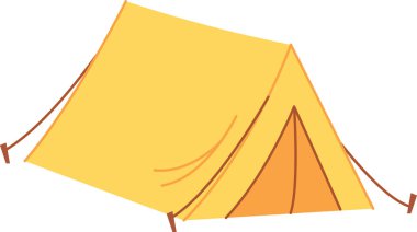 Temiz bir şekilde çizilmiş ipli bir kamp çadırı. İllüstrasyonda destekleyici çizgileri olan bir çadır tasvir ediliyor. Çizgi film vektör illüstrasyonu.
