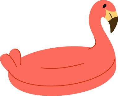 Çizgi film stili şişirilebilir flamingo havuzu. Basit bir tasarımı var. Şamandıra kavisli boynu ve gagası olan bir flamingoya benziyor. Çizgi film vektör illüstrasyonu.