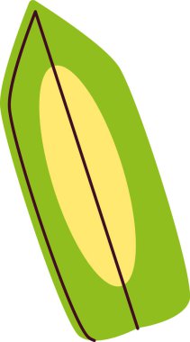 Pürüzsüz ve basit çizgileri olan bir sörf tahtası. Kurulda aerodinamik bir tasarım ve cesur taslaklar yer alıyor. Çizgi film vektör illüstrasyonu.