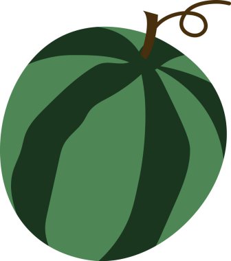 Kıvırcık saplı bir karpuz, kalın şekilli düz bir şekilde tasvir edilir. Meyve yüzeyi akış çizgileri ve farklı bir gövdeye sahiptir. Çizgi film vektör illüstrasyonu.