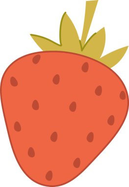 Düz yeşil yapraklı bir çilek. Çileğin basit bir şekli ve noktalı tohumları var. Çizgi film vektör illüstrasyonu.