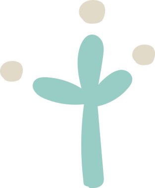 Minimalist tarzda üç yuvarlak elementi olan basit bir bitki şekli. Soyut form düz çizgiler ve yumuşak şekiller içerir. Çizgi film vektör illüstrasyonu.