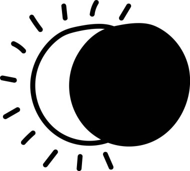 Kalın çizgileri ve temiz bir güneş ışınları olan bir güneş tutulması. Ay, Güneş 'i kısmen kaplayarak çarpıcı bir gökyüzü yaratıyor. Çizgi film vektör illüstrasyonu.