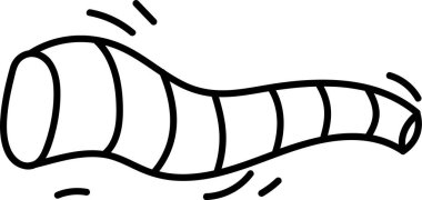 Oyuncu bir boynuz, el çizimi bir şekilde dinamik çizgilerle kıvrılır. Bu kıvrımlı, çizgili hava üfleyici hareket çizgileriyle dönüyor. Rüzgarı işaret ediyor. Çizgi film vektör illüstrasyonu