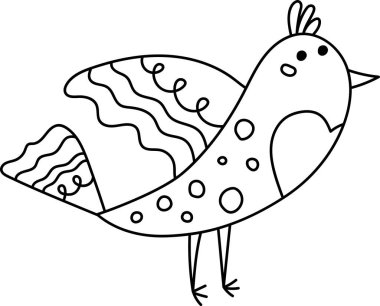 Noktalı gövdeli ve minimalist çizgili dalgalı kanatlı bir kuş. Resimde basit geometrik şekillere sahip stilize edilmiş bir kuş figürü tasvir ediliyor. Çizgi film vektör illüstrasyonu.