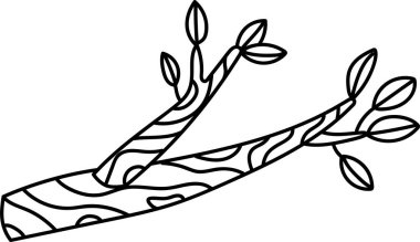 Kalın çizgili sanat tarzında yaprakları olan stilize bir dal. Daldaki soyut desen eşsiz bir sanatsal dokunuş katıyor. Çizgi film vektör illüstrasyonu.