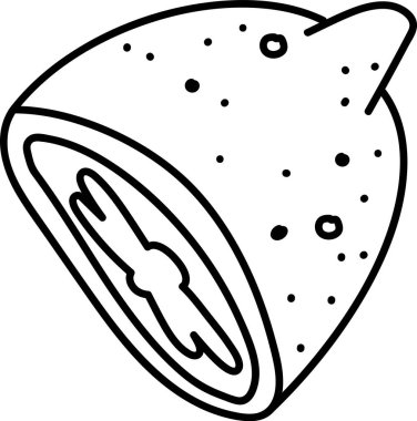 Tohumlu dilimlenmiş bir limon. Meyve bölümü noktalarla ve kalın bir sınırla detaylandırılmış. Çizgi film vektör illüstrasyonu.