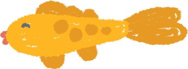 Yuvarlak benekli ve yüzgeçleri çocuksu bir boya kalemine benzeyen bir balık. Sudaki yaratık, oyuncu ve el çizimi bir görüntüyle tasvir edilir. Çizgi film vektör illüstrasyonu.