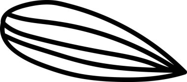 Tek bir ayçiçeği tohumu temiz bir şekilde koyu siyah çizgilerle tasvir edilir. Tohum hatları basit, akışkan çizgilerle vurgulanır. Çizgi film vektör illüstrasyonu.