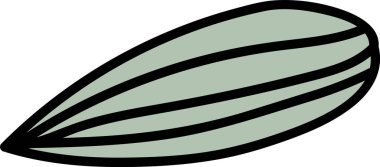 Cesur siyah çizgili ve ince gölgeli bir ayçiçeği tohumu tasvir edilir. Tohum uzamış ve modern bir tarzda biçimlendirilmiştir. Çizgi film vektör illüstrasyonu.