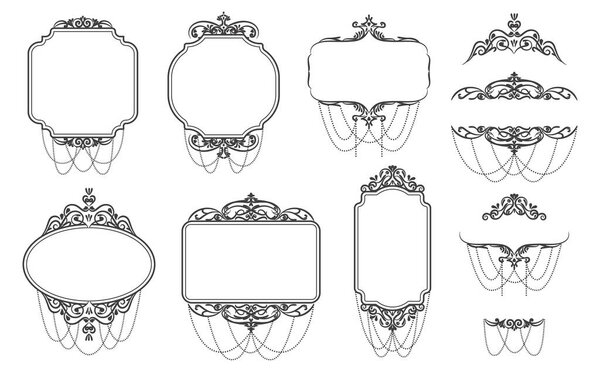 Elegant luxury ornate frames with empty space and decorative royal embellishment isolated set. Victorian classic style banner templates with filigree art deco design element vector illustration