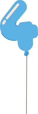 Dört numaraya benzeyen parlak bir kapağı ve ince bir ipi olan bir balon. Rakamsal form oyuncu bir şekilde tasvir edilir. Çizgi film vektör illüstrasyonu.