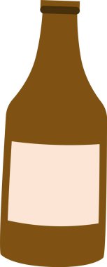 Düz etiketli kahverengi bir bira şişesi. Şişede düz çizgileri olan basit bir tasarım var. Çizgi film vektör illüstrasyonu.