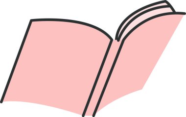 Basit çizgileri ve yumuşak renk dolgusu olan açık bir kitap. Kitap cesur taslaklar ve en az ayrıntıyla tasvir edilmiştir. Çizgi film vektör illüstrasyonu.