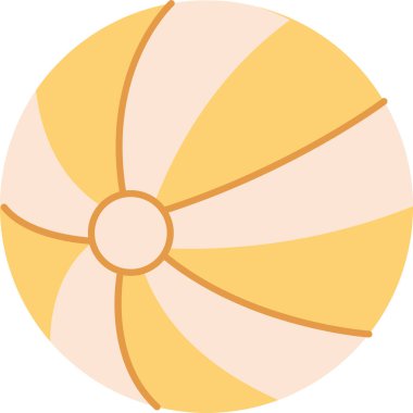 Düz çizgili panelleri olan bir plaj topu. Yuvarlak oyuncak kıvrımlı çizgiler ve merkezi bir daire içerir. Çizgi film vektör illüstrasyonu.