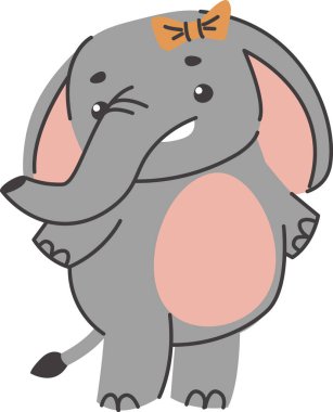 Şirin bir bebek fil basit bir çizgi çizerek tasvir edilir küçük bir yay ile. Genç dolgun memeli ayakta duruyor, sevimli bir ifadeye sahip oyuncu bir memeli. Çizgi film vektör illüstrasyonu