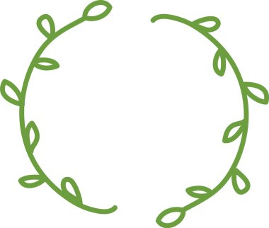 Temiz bir çizgi şeklinde, yapraklı sarmaşıklardan yapılmış dairesel bir çerçeve. İllüstrasyonda kıvrımlı gövdelerden filizlenen yapraklarla yuvarlak bir sınır tasvir ediliyor. Çizgi film vektör illüstrasyonu.