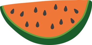 Düz çizgili siyah çekirdekli bir karpuz dilimi. Sulu meyve dilimi cesur bir taslak ve pürüzsüz bir dokuya sahip olarak tasvir edilir. Çizgi film vektör illüstrasyonu.