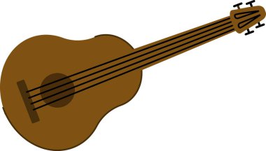 Düz stil çizilmiş altı telli akustik bir gitar. Enstrüman, ahşap bir vücut ve detaylı ayar çivileri içeriyor. Çizgi film vektör illüstrasyonu.
