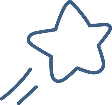 Kayan yıldızın basit bir taslak çizgisi. Kuyruk çizgileri temiz. Yıldız düz kıvrımlar ve dinamik hareket çizgileriyle tasvir edilir. Çizgi film vektör illüstrasyonu.