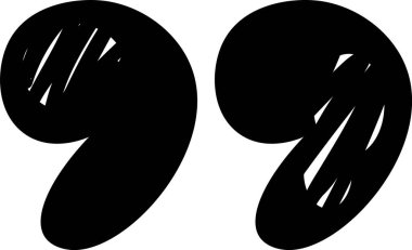 Resim, el çizimi stil ve desenli gölgeleme ile çizilmiş iki tırnak işaretini gösteriyor. Bu semboller herhangi bir bağlamda metin için ilginç ve anlamlı bir çerçeve sağlar. Çizgi film vektör illüstrasyonu