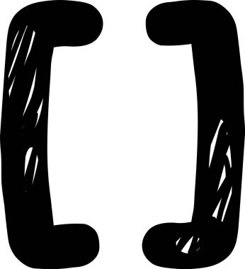 Koyu, kıvrımlı ve elle çizilmiş bir parantez. Tek yay çizgisi zarif bir çerçeve oluşturur. Çizgi film vektör illüstrasyonu.