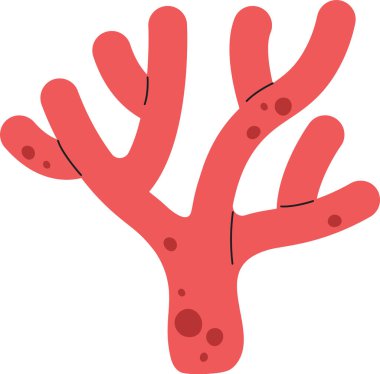 Yuvarlak uçlu ve noktalı dokusu düz bir mercan dalı. İllüstrasyon, deniz yaşamını pürüzsüz ve basit bir görünümle tasvir ediyor. Çizgi film vektör illüstrasyonu.